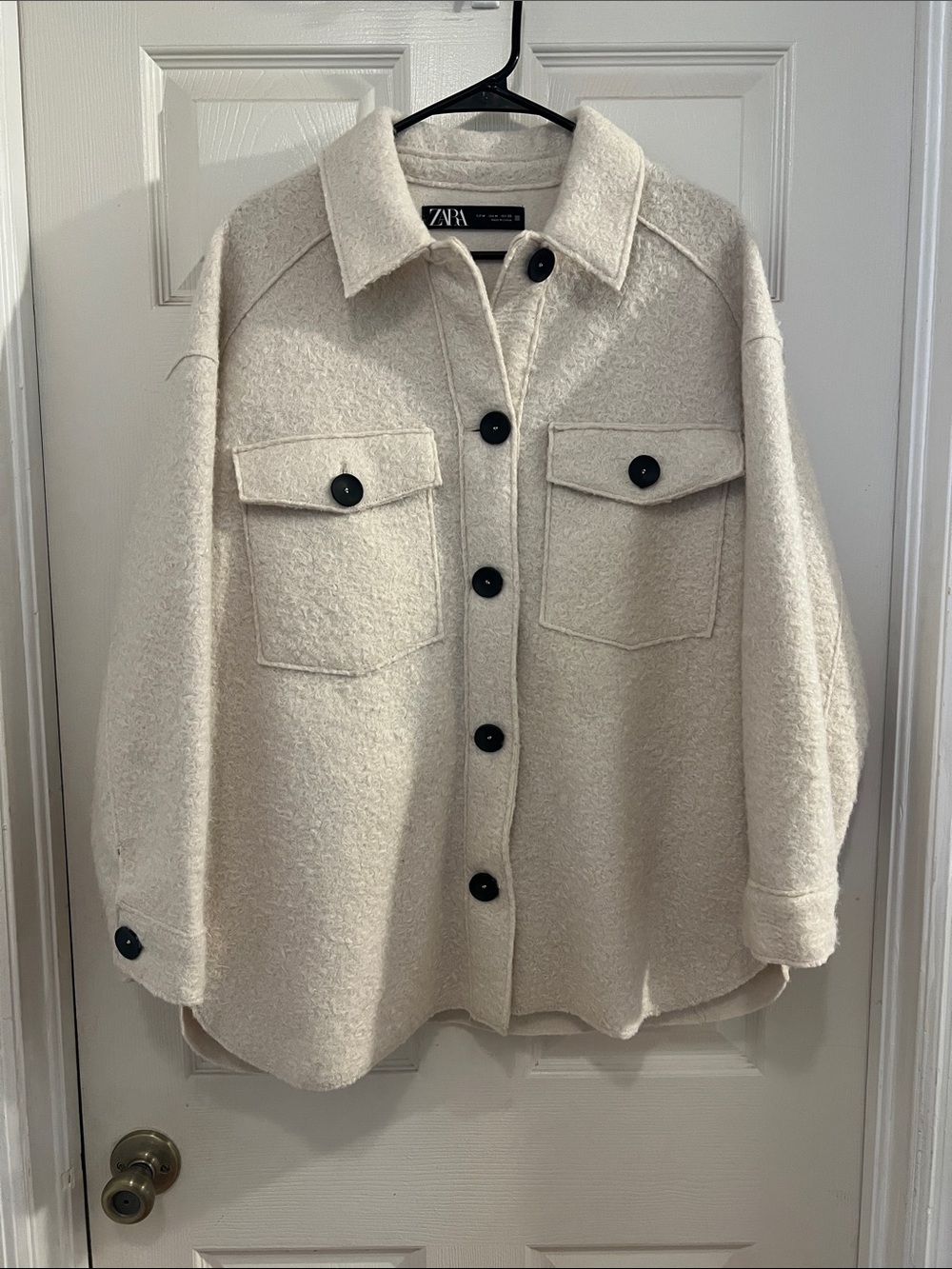 Zara Cream Utility Overshirt Jacket with Black Buttons, size medium